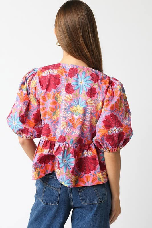 Floral Print Bow Front Top