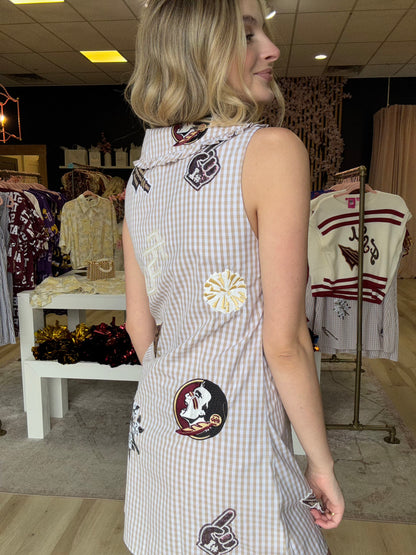 Queen of Sparkles Licensed FSU Mini Icon Gingham Collar Dress