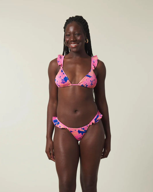 Honey Swim Fleur Ribbed Ruffle Triangle Top