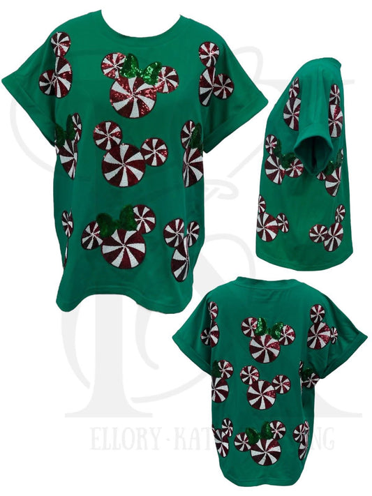 Mickey Peppermint Christmas Sequin Tee (preorder)