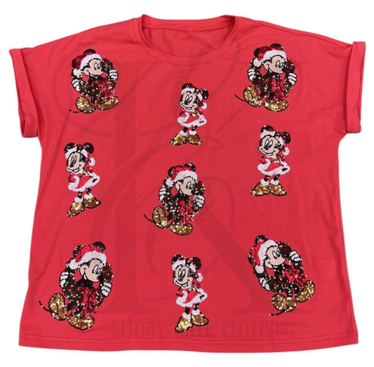 Mickey Red Christmas Sequin Tee (preorder)