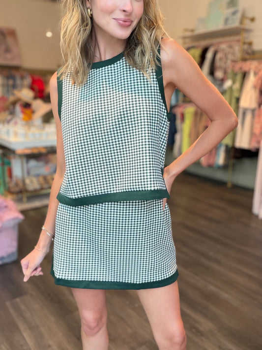 Green Gingham Sleeveless Skort