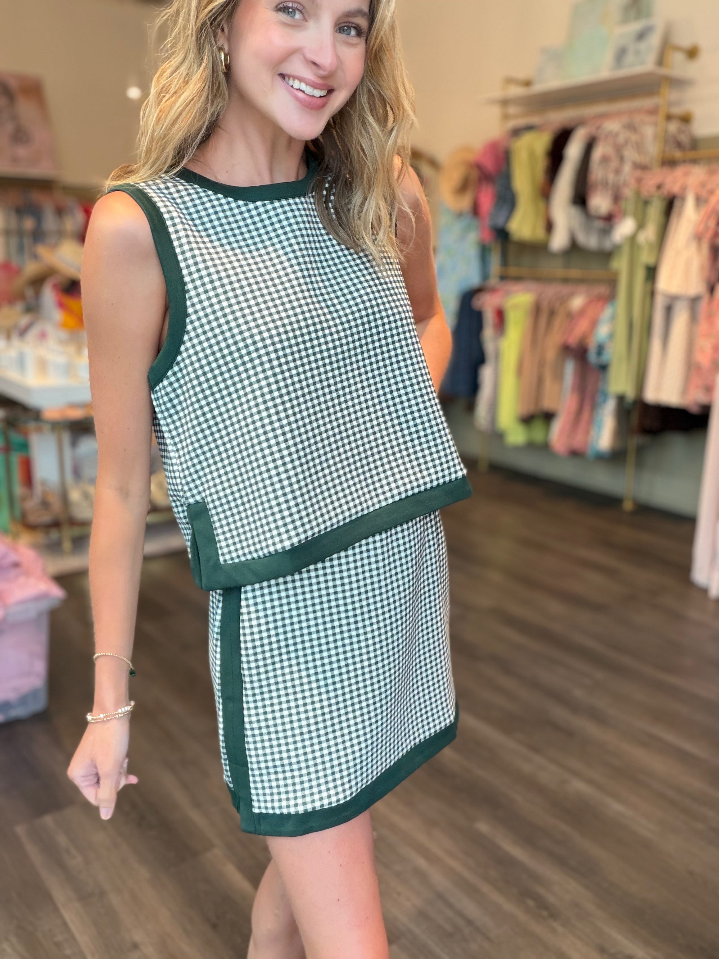 Green Gingham Sleeveless Skort