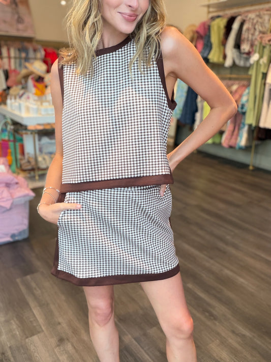 Brown Gingham Sleeveless Top