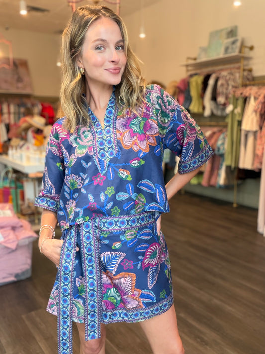 Indigo Botanical Print Skort