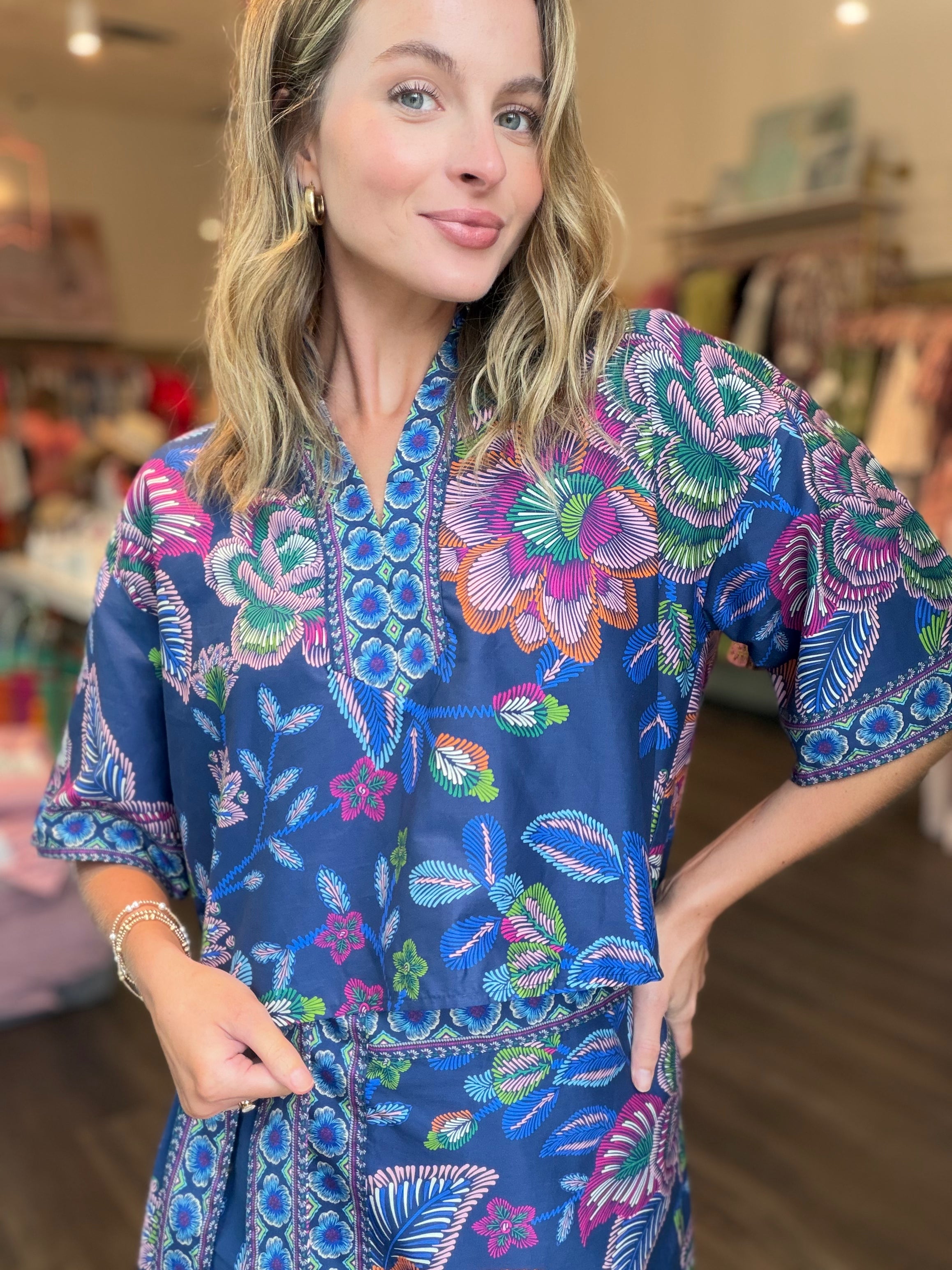 Indigo Botanical Print Skort
