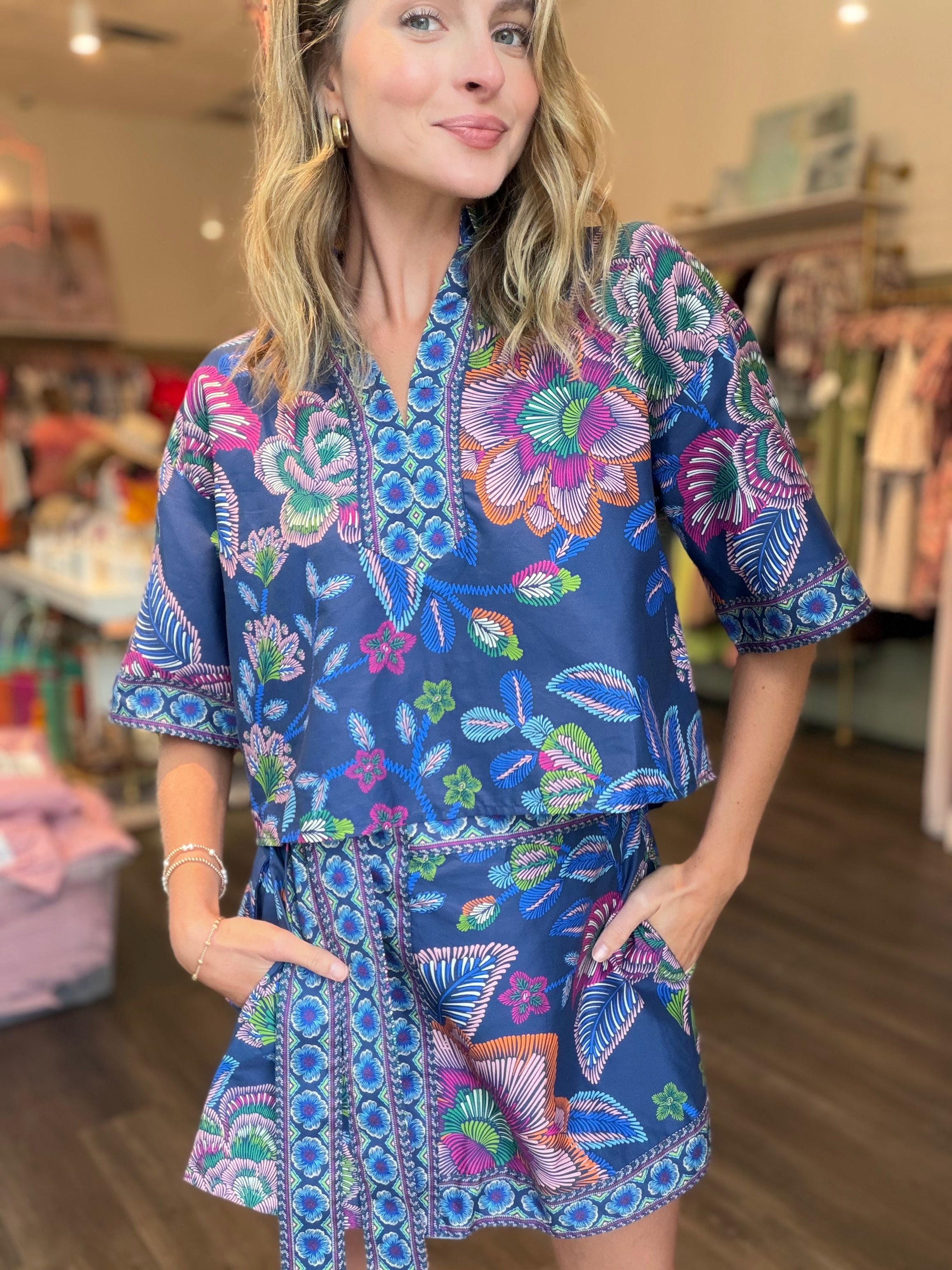 Indigo Botanical Print Skort