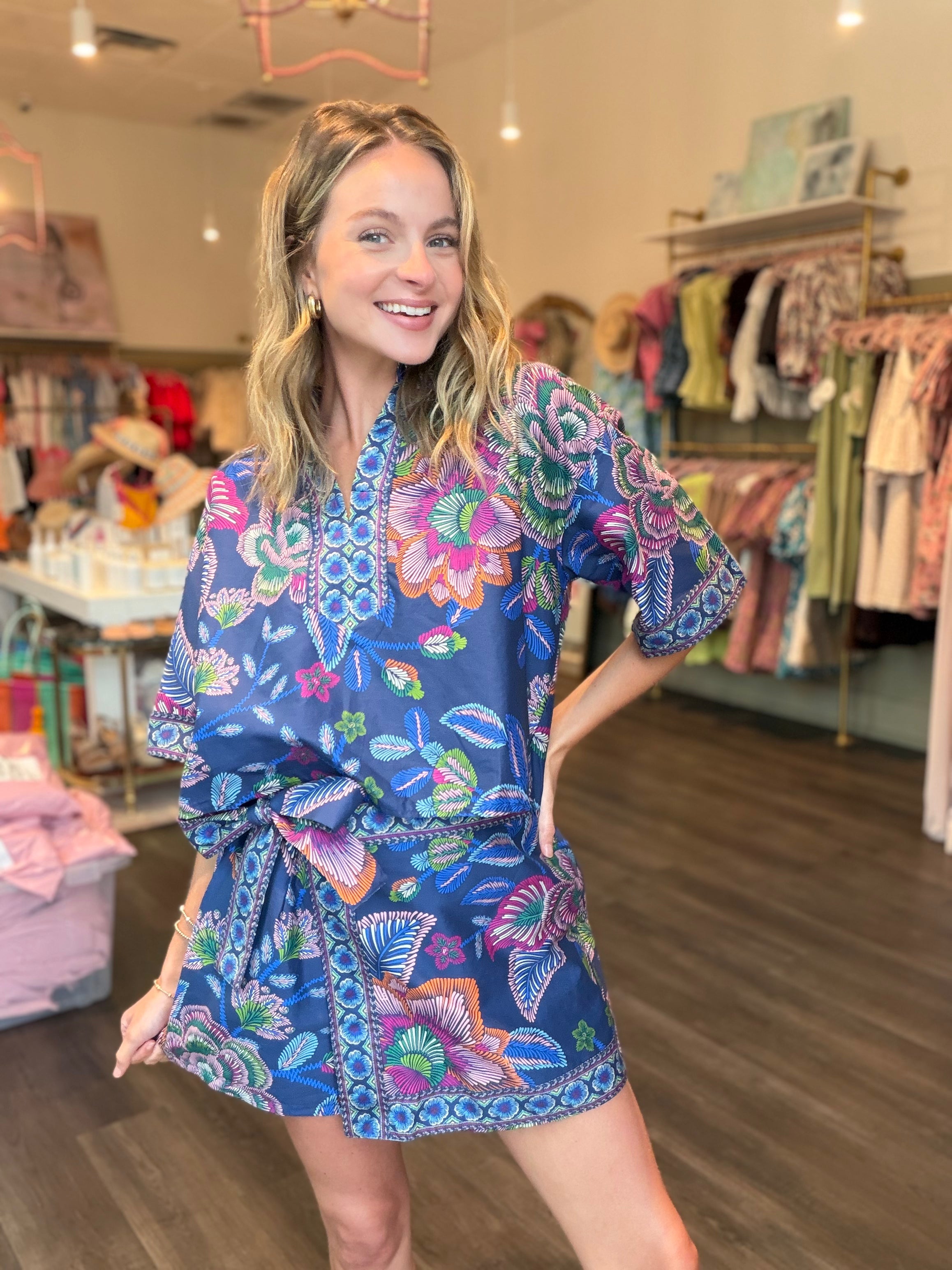 Indigo Botanical Print Skort