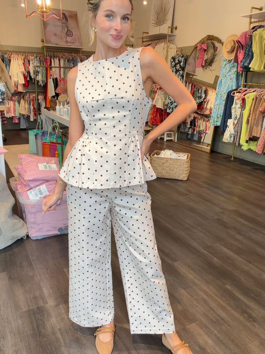 Ecru/Brown Polka Dot Top