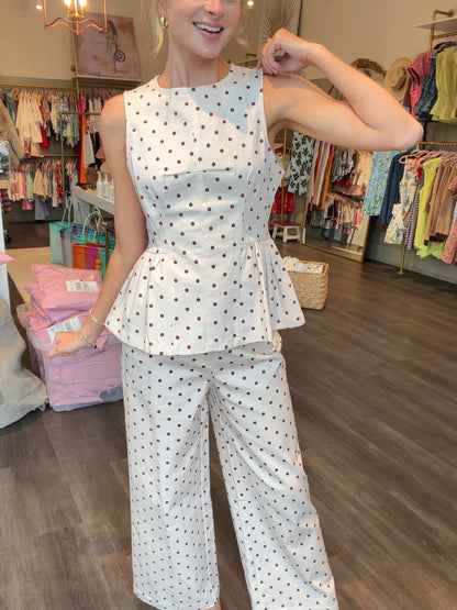 Ecru/Brown Polka Dot Top