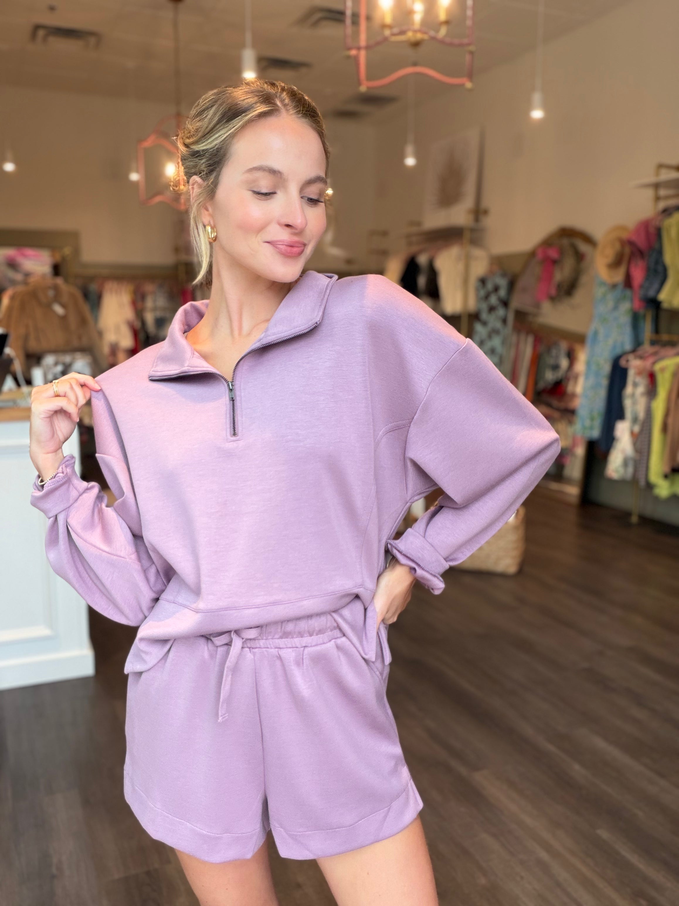 Mock Neck Half Zip Set - Dusty Purple