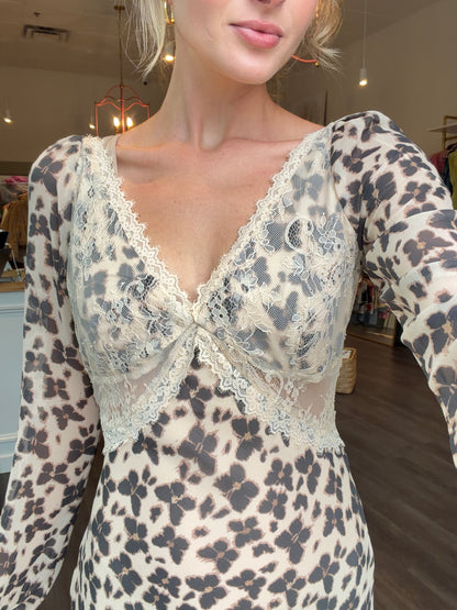 Vintage Lace Mini Dress- Butterfly Print