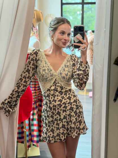 Vintage Lace Mini Dress- Butterfly Print