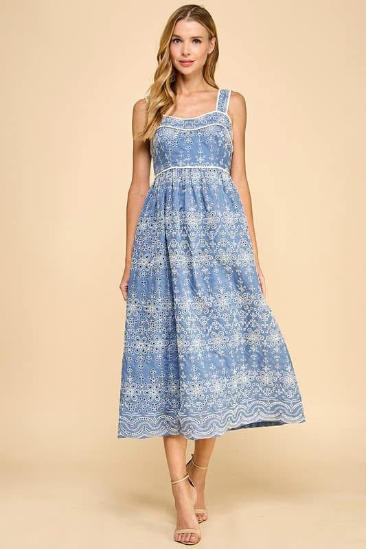 Blue Eyelet Midi