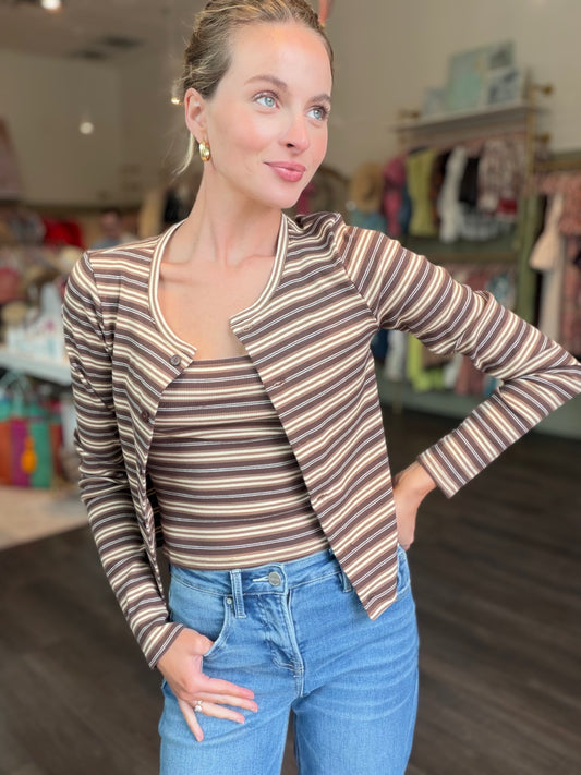 Stripe Ribbed Lounge Tank in Brown