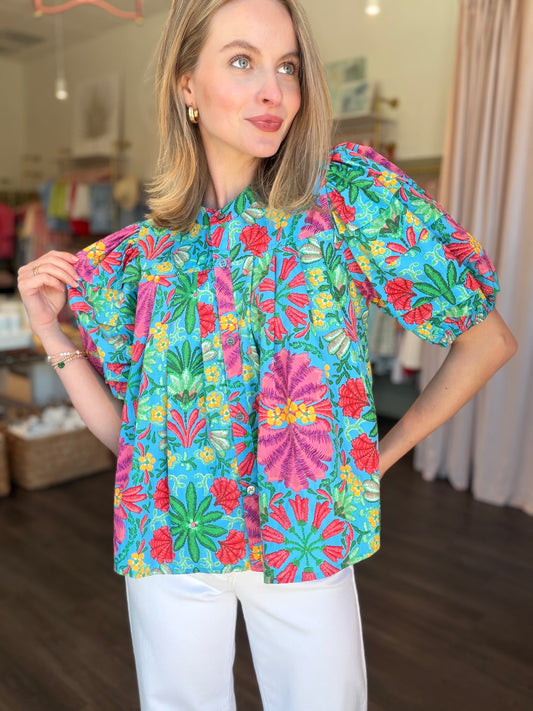 Karlie Tropical Pleated Top