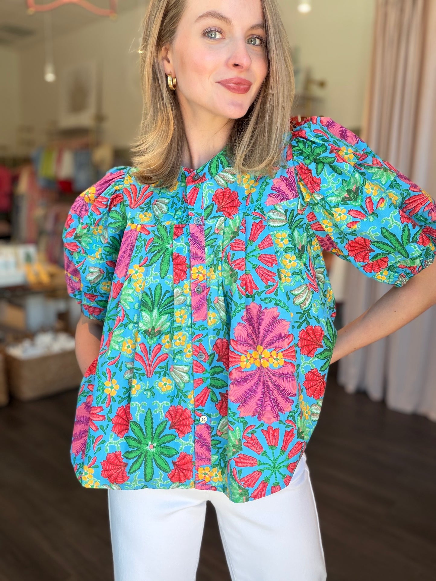 Karlie Tropical Pleated Top