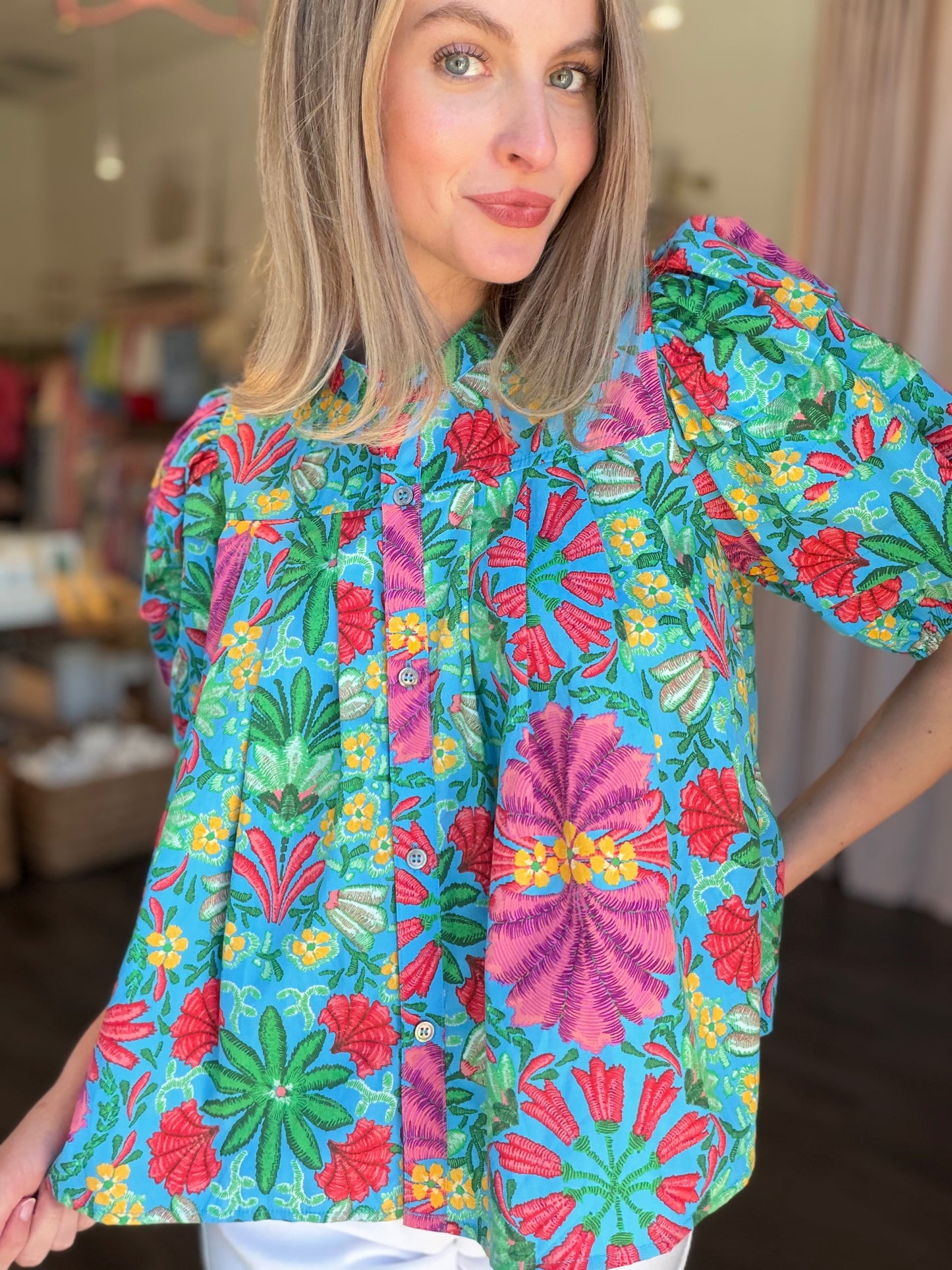 Karlie Tropical Pleated Top