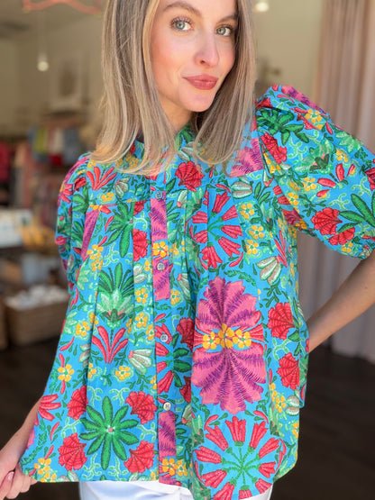 Karlie Tropical Pleated Top