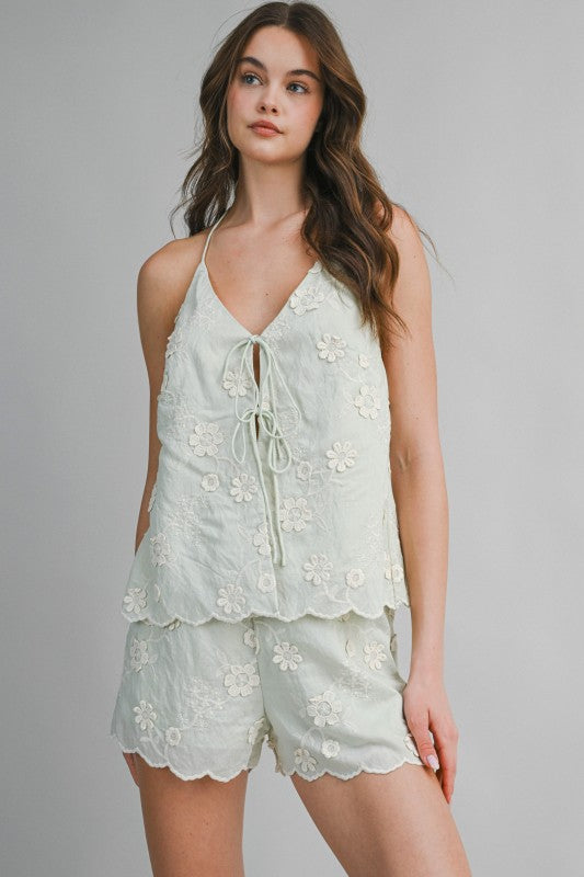 Embroidered Eyelet Set in sage