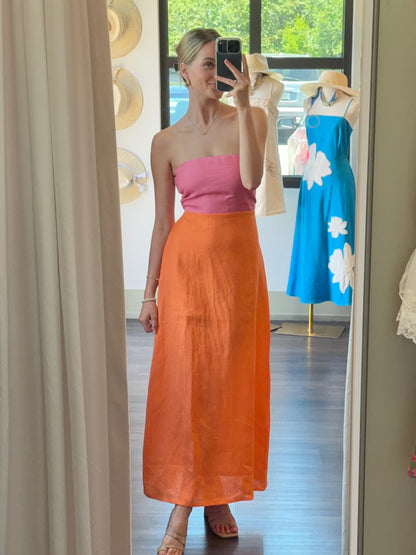 Mei Contrast Strapless Linen Maxi Dress
