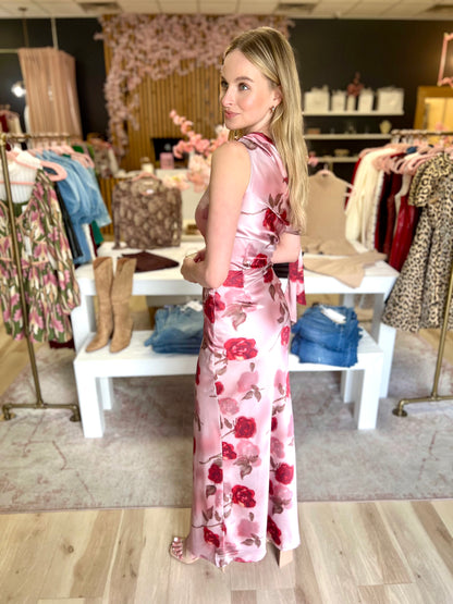 Remie Floral Satin Dress in Mauve