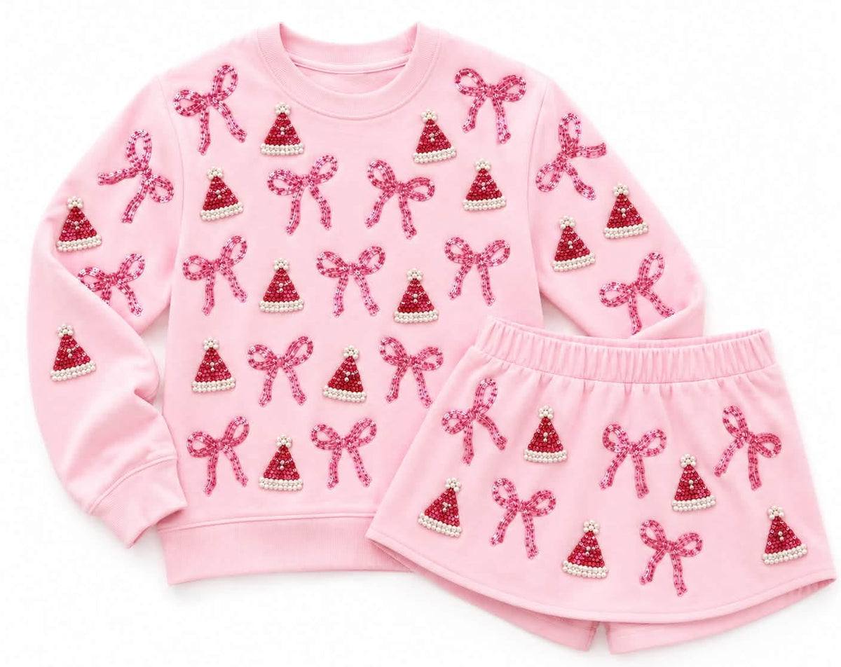 Santa Hats + Bows Skort Set