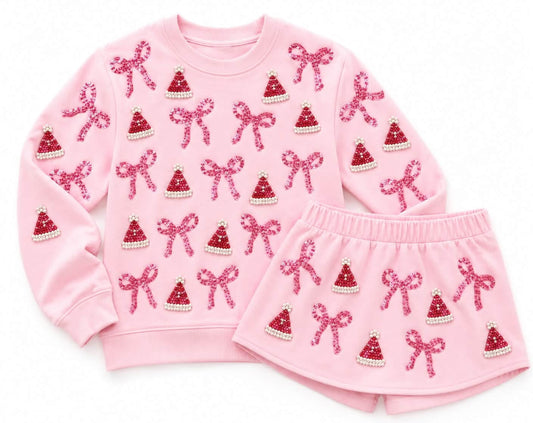 Santa Hats + Bows Skort Set