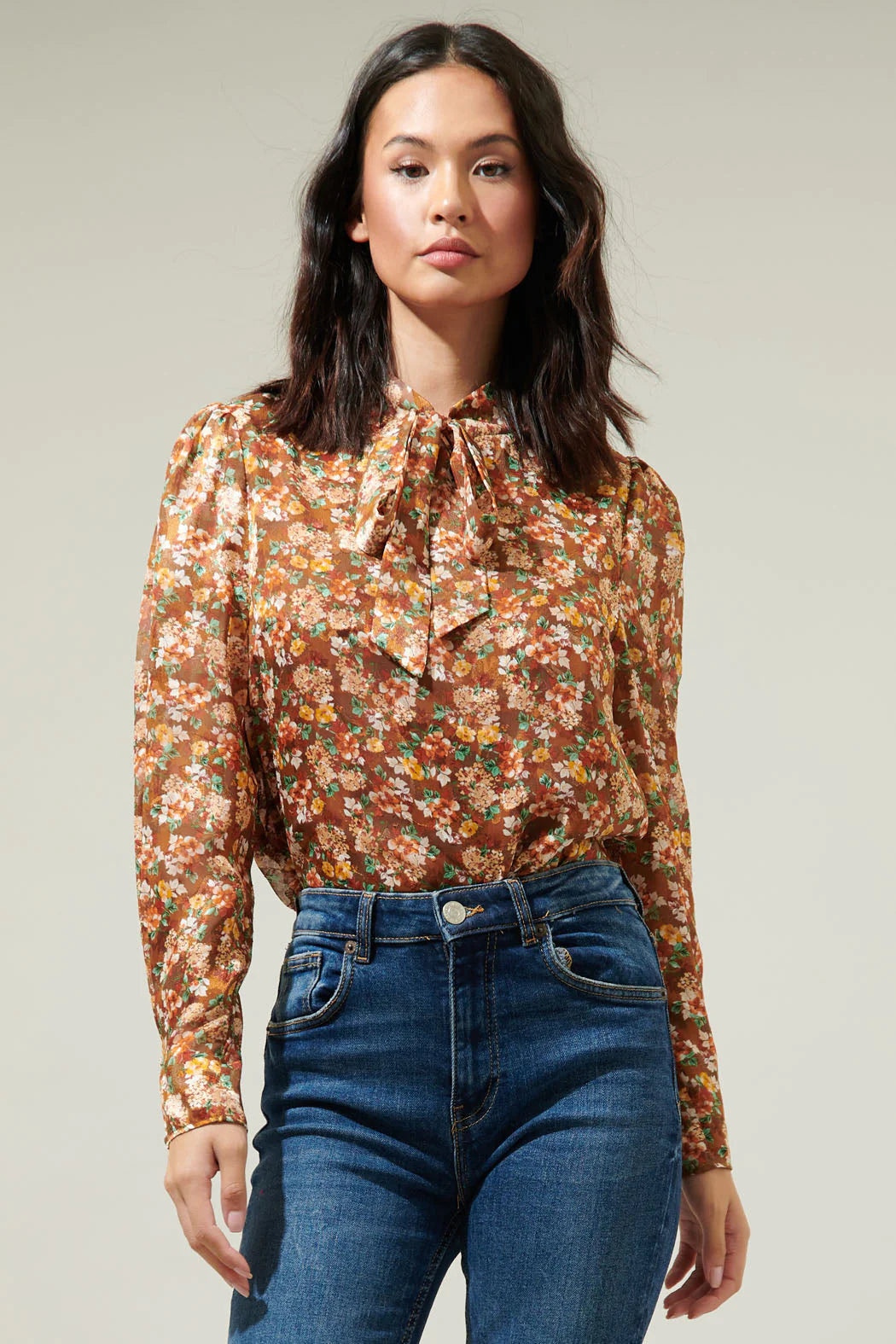 Candice Floral Bow Tie Blouse