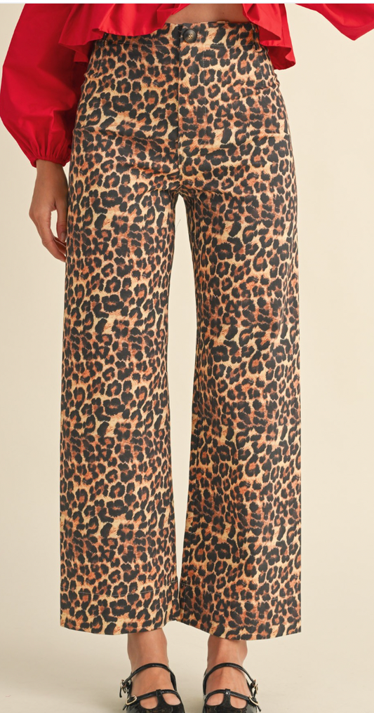 Cheetah Print Slim Wide Leg Pant