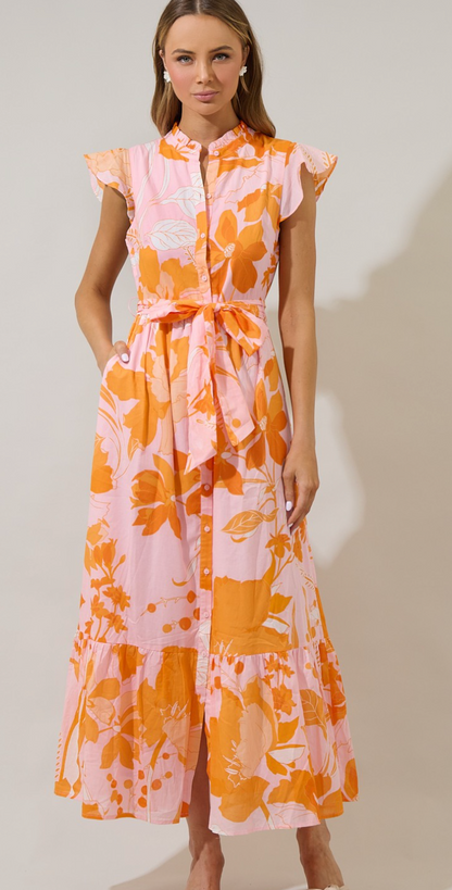 Pink/Orange Floral Midi