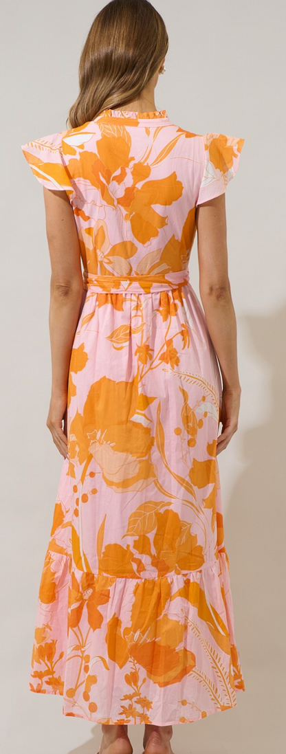 Pink/Orange Floral Midi