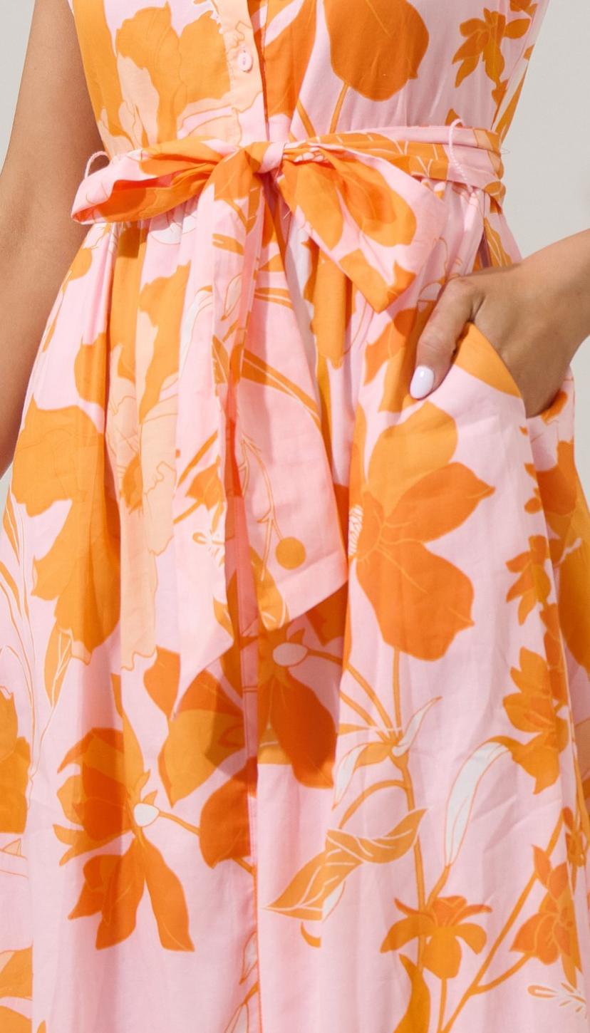 Pink/Orange Floral Midi