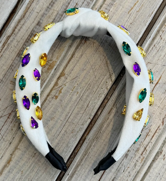 White Rhinestone Velour Mardi Gras Headband