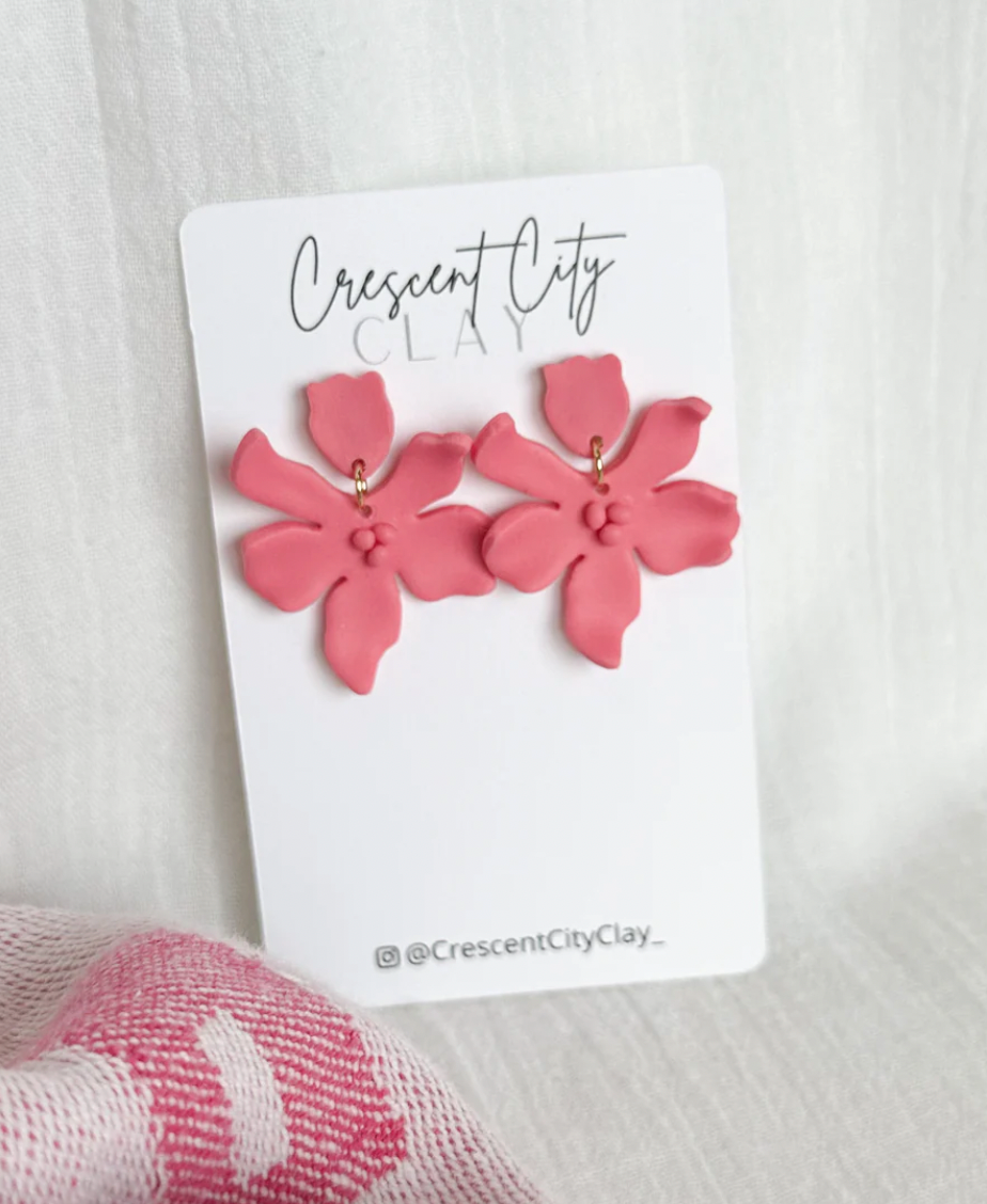 Crescent City Clay Flora Earrings in Vintage Pink