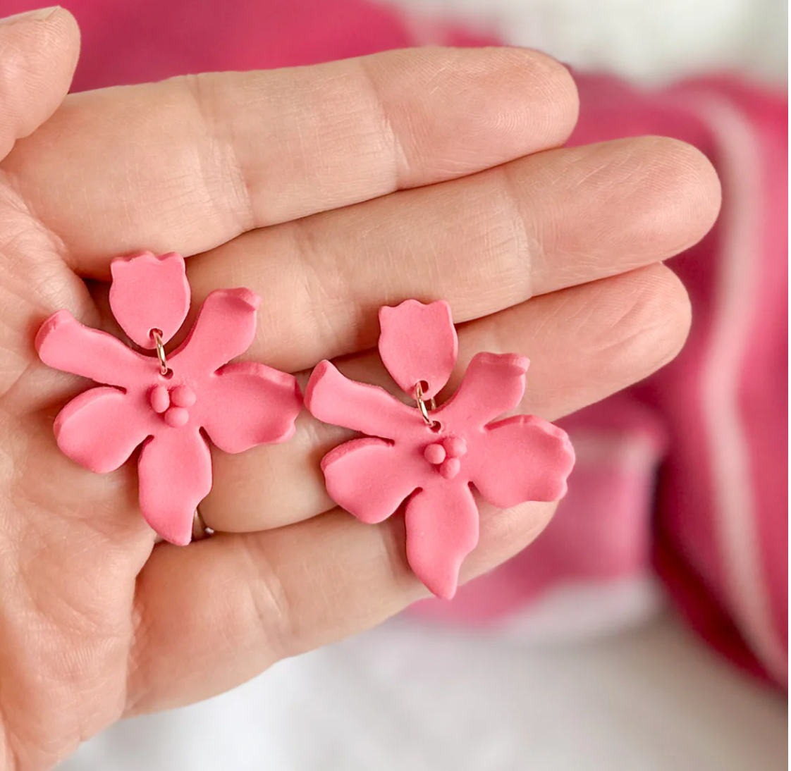 Crescent City Clay Flora Earrings in Vintage Pink