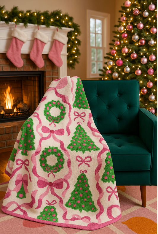 Holiday Wreaths and Trees Blanket (preorder)