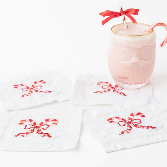 Candy Cane Embroidered Cocktail Napkin Boxed Set (preorder)