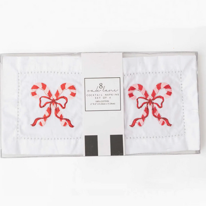 Candy Cane Embroidered Cocktail Napkin Boxed Set (preorder)