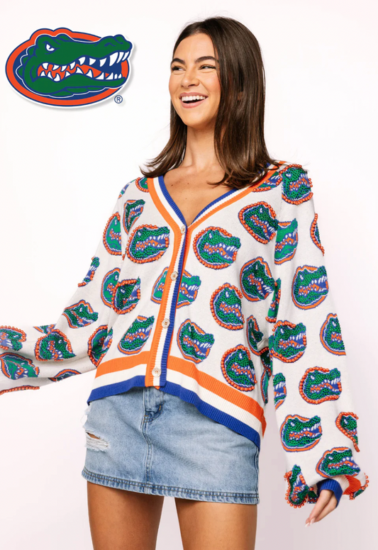 Queen of Sparkles Licensed Florida Knit In Mascot Rhinestone Cardigan