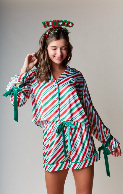 Candy Cane Striped Pajama Set - Green (preorder)