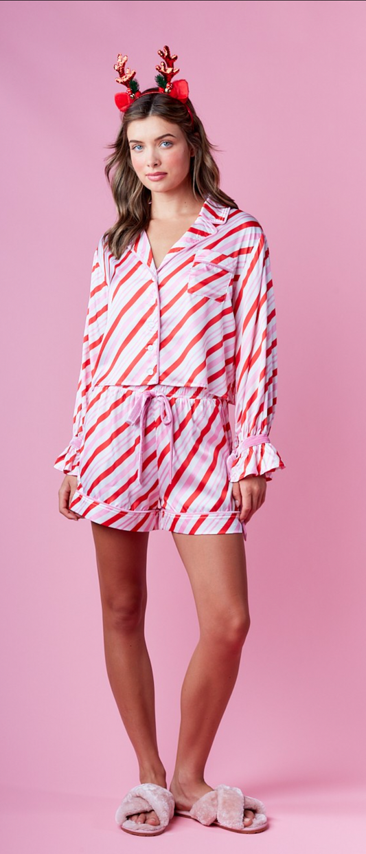 Candy Cane Striped Pajama Set - Pink (preorder)