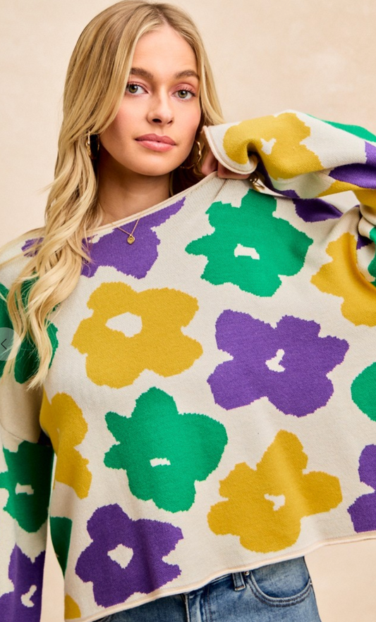 Mardi Gras Floral Sweater (preorder)