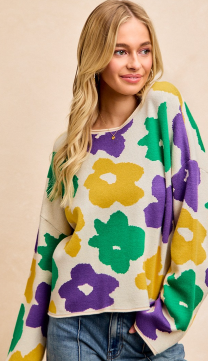 Mardi Gras Floral Sweater (preorder)