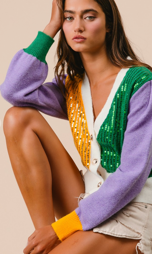 Mardi Gras Colorblock Cardi (preorder)