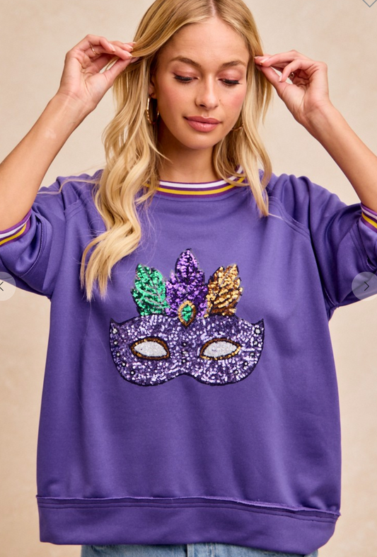 Mardi Gras Sequin Mask Top (preorder)