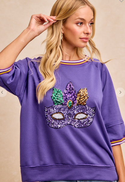 Mardi Gras Sequin Mask Top (preorder)