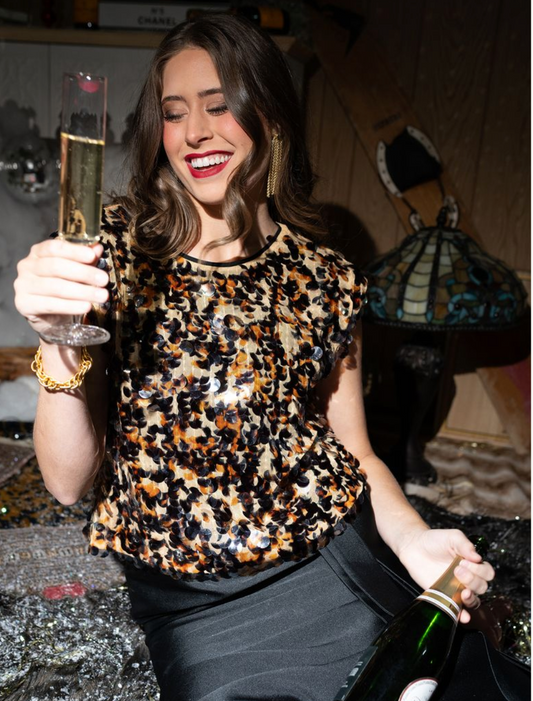 Emily Mccarthy Hatti Tank in Tortoise Shell Sequin