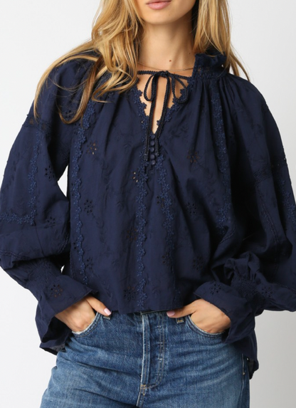 Lace Detail Blouse in Orient Blue