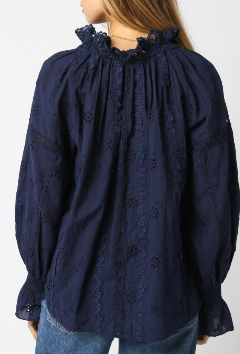 Lace Detail Blouse in Orient Blue